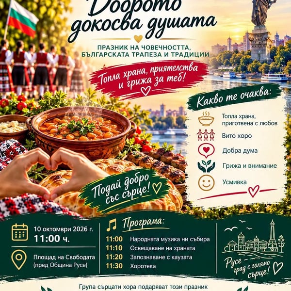 Плакат: ЕДНА ТРАПЕЗА. ХИЛЯДА ДУШИ. ЕДНО ДОБРО, КОЕТО НЯМА ДА СПРЕ!