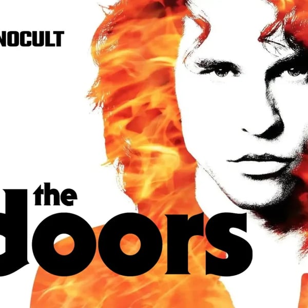 Плакат: KinoCult представя „The Doors“ на Оливър Стоун — 8 декември, 19:00, кино „Люмиер“.