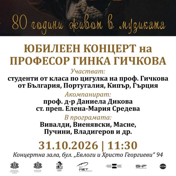 Плакат: 80 години живот в музиката | проф. Гинка Гичкова