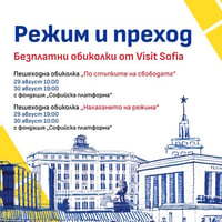 Плакат: Режим и преход – безплатни пешеходни обиколки