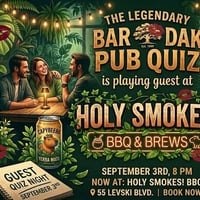 Плакат: 💋bar Dak 🧠 Pub Quiz @ The Holy Smokes BBQ 🔥 Capybeera style 🦫