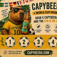 Плакат: 🌿⚽CapyBeera на Световно по Футбол 2026 // Хвани 4 + вземи 1 FREE! 🐻🍻
