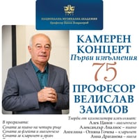 Плакат: Проф. д-р Велислав Заимов на 75 | Първи изпълнения – камерен концерт