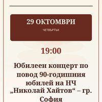 Плакат: Юбилеен концерт по повод 90-годишния юбилей на НЧ „Николай Хайтов“ – гр. София