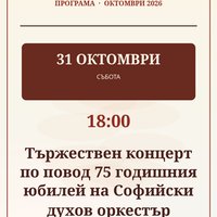 Плакат: Тържествен концерт по повод 75 годишния юбилей на Софийски духов оркестър