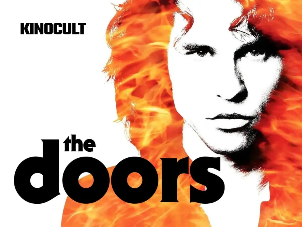 Плакат: KinoCult представя „The Doors“ на Оливър Стоун — 8 декември, 19:00, кино „Люмиер“.