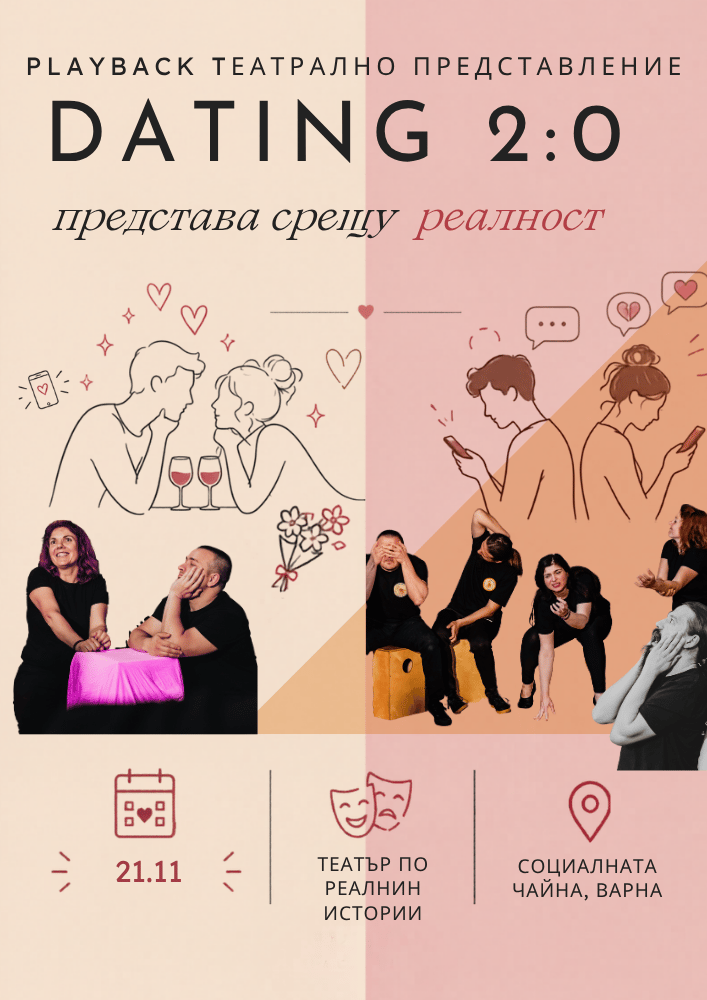 Плакат: Varna Playback Theatre -Dating Представа vs. Реалност