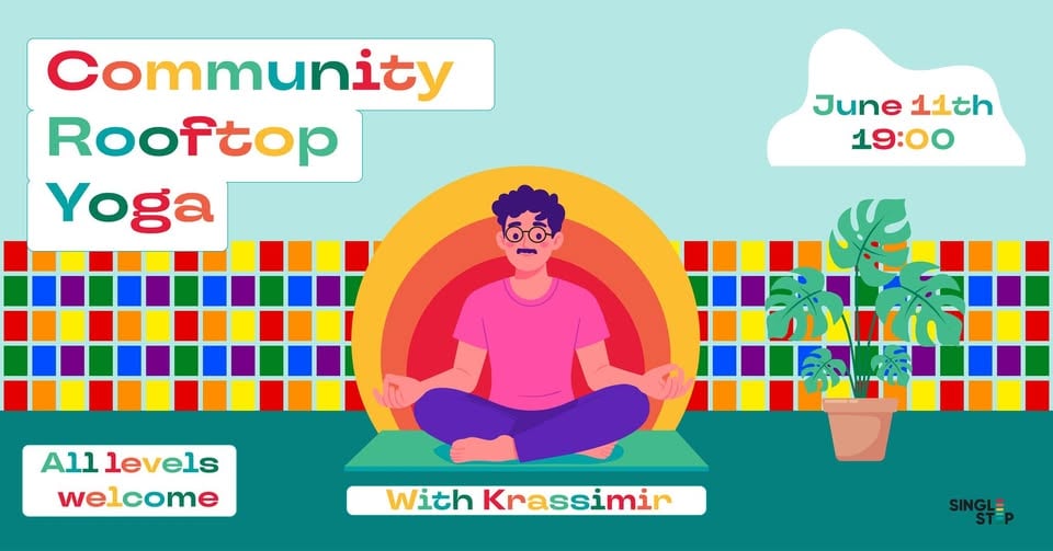 Плакат: Community Rooftop Yoga / Общностна йога на терасата