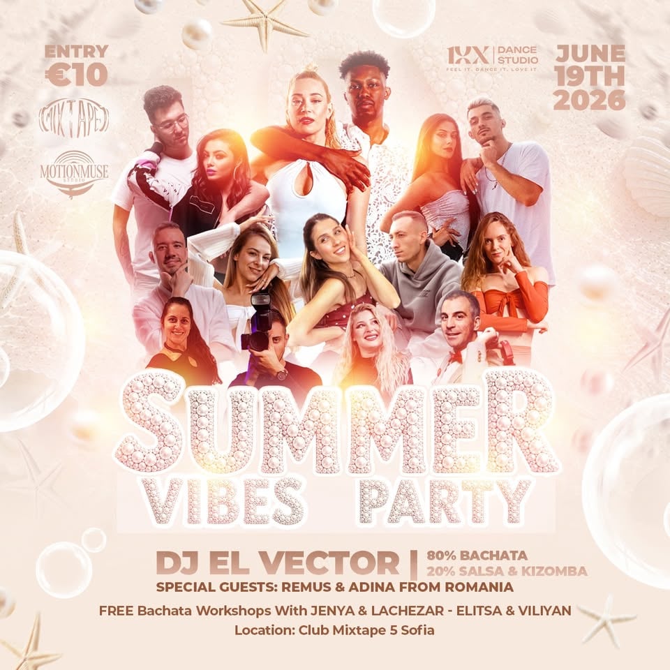 Плакат: 🫧🐚 SUMMER VIBES PARTY 🐚🫧 | SHOW | FREE BACHATA WORKSHOP