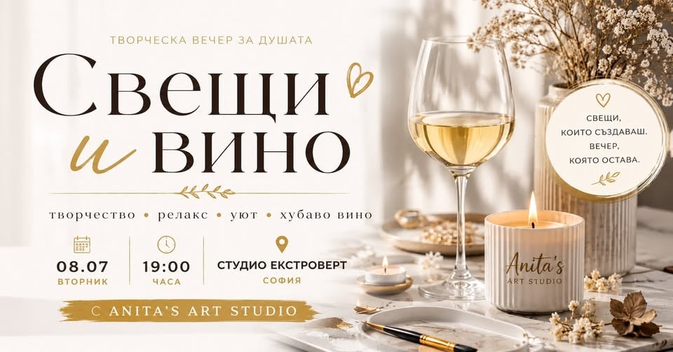 Плакат: Свещи и вино | Работилничка с Anita's Art Studio