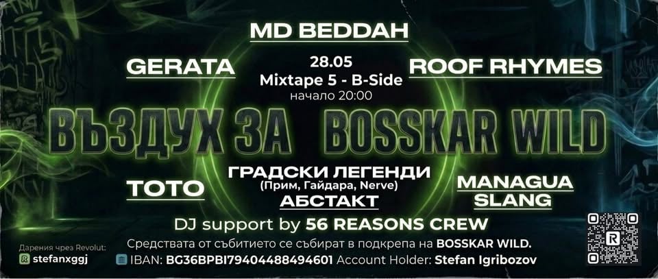 Плакат: Въздух за Boskar Wild - Благотворителна хип-хоп СЕЧ  / Mixtape 5  / 28.05
