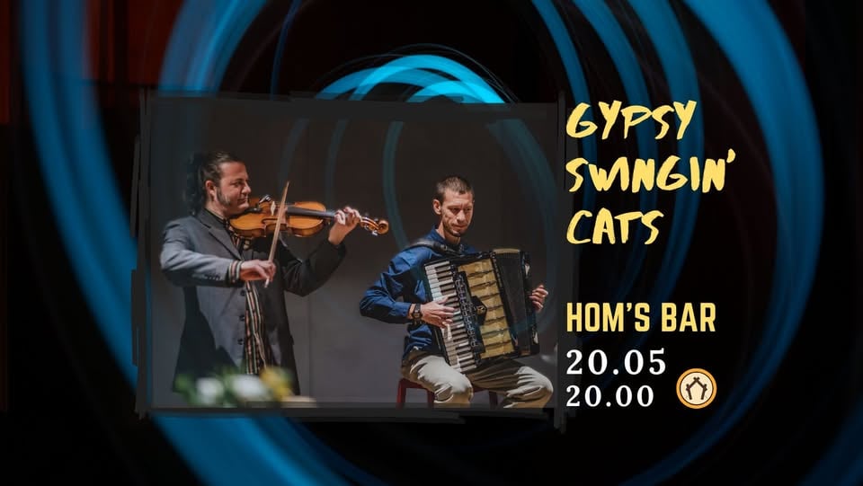Плакат: Gypsy Swingin’ Cats @ HOM's – виола и акордеон на брега на Ариана, 20.05