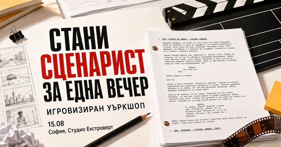 Плакат: Стани сценарист за една вечер | Игровизиран уъркшоп