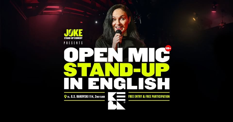 Плакат: Open Mic Stand-up Comedy in English // Inside Joke x KEVA // 13 APR