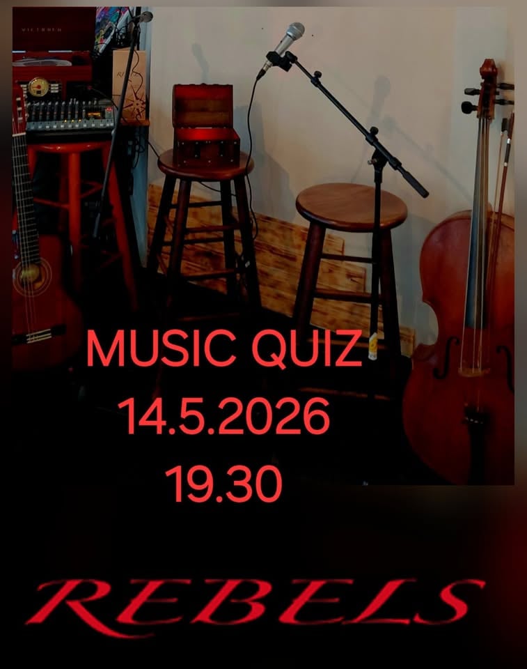 Плакат: MUSIC QUIZ --- 14.05.2026 --- REBELS CLUB