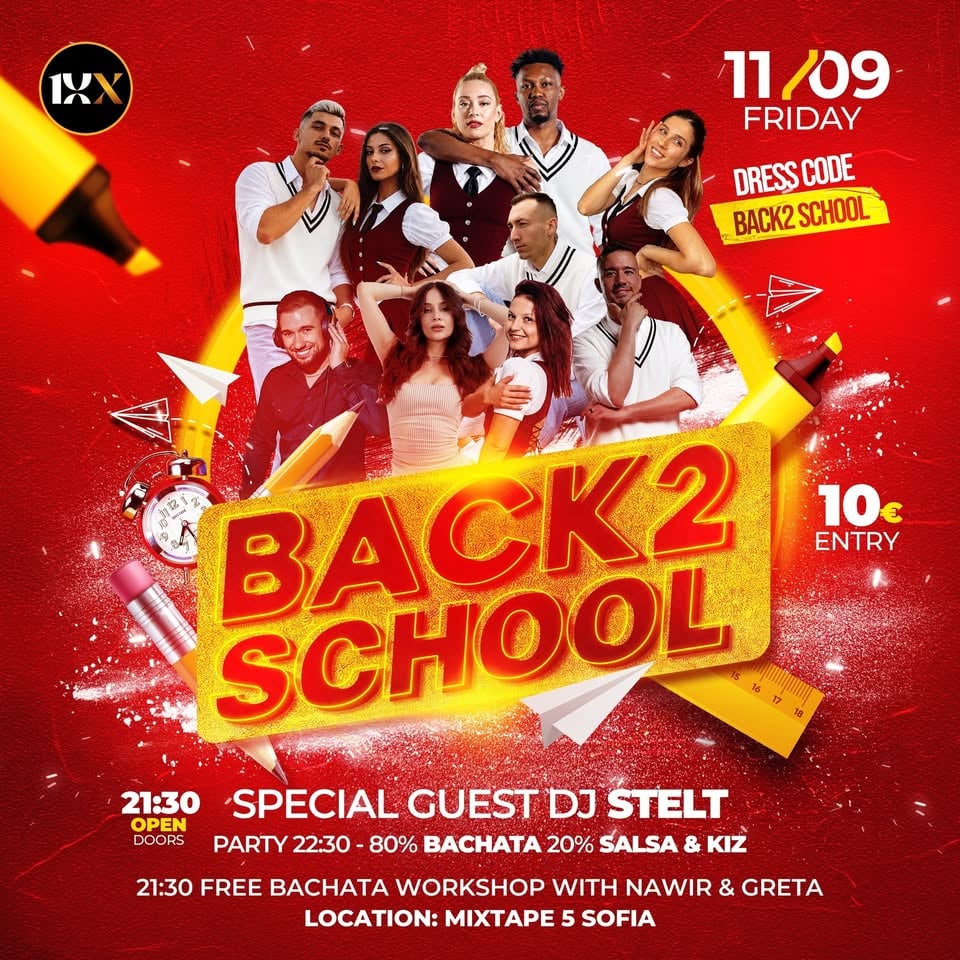 Плакат: BACK 2 SCHOOL 10X SOCIAL VIBES PARTY | FREE BACHATA WORKSHOP