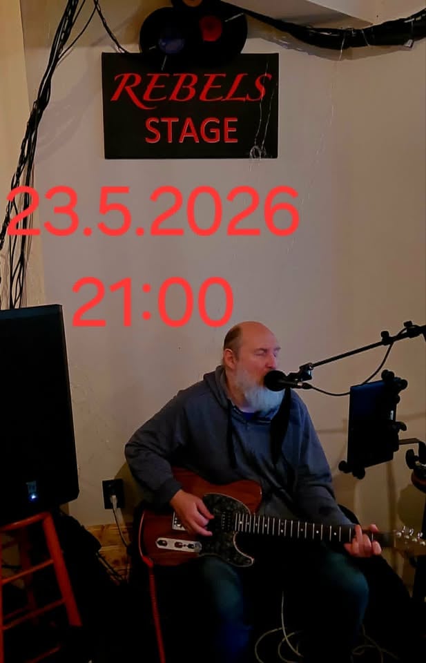 Плакат: ПЕЙ С ПРИЯТЕЛИ --- 23.5./ 21:00 --- СИМЕОН ГЕРМАНОВ --- REBELS CLUB