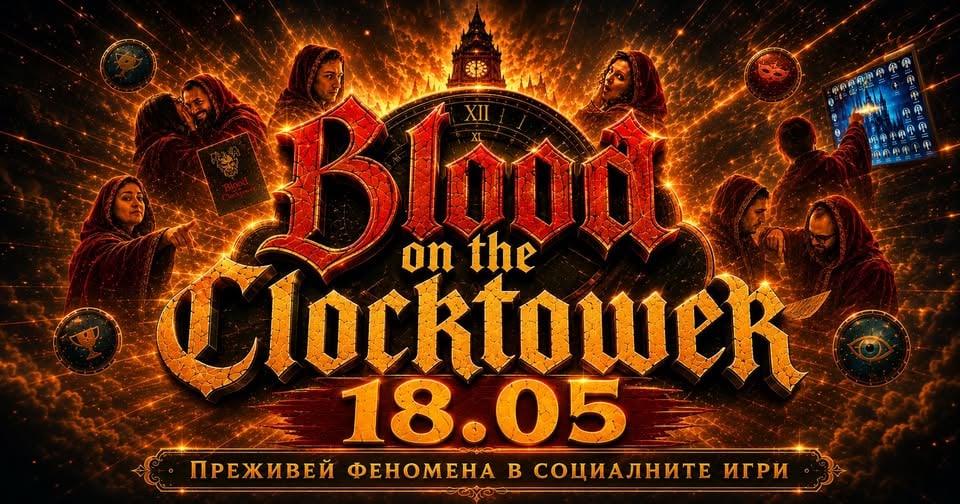 Плакат: Blood on the Clocktower | Преживей най-добрата социална игра