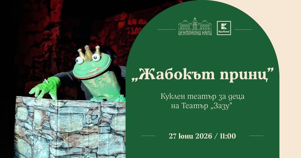 Плакат: "Жабокът принц" - куклен театър за деца на Театър "Зазу" (подходящ за деца от 3-10 г.)