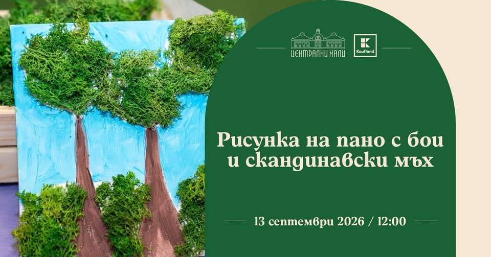 Плакат: Работилница за изработка на рисунка на пано с бои и скандинавски мъх