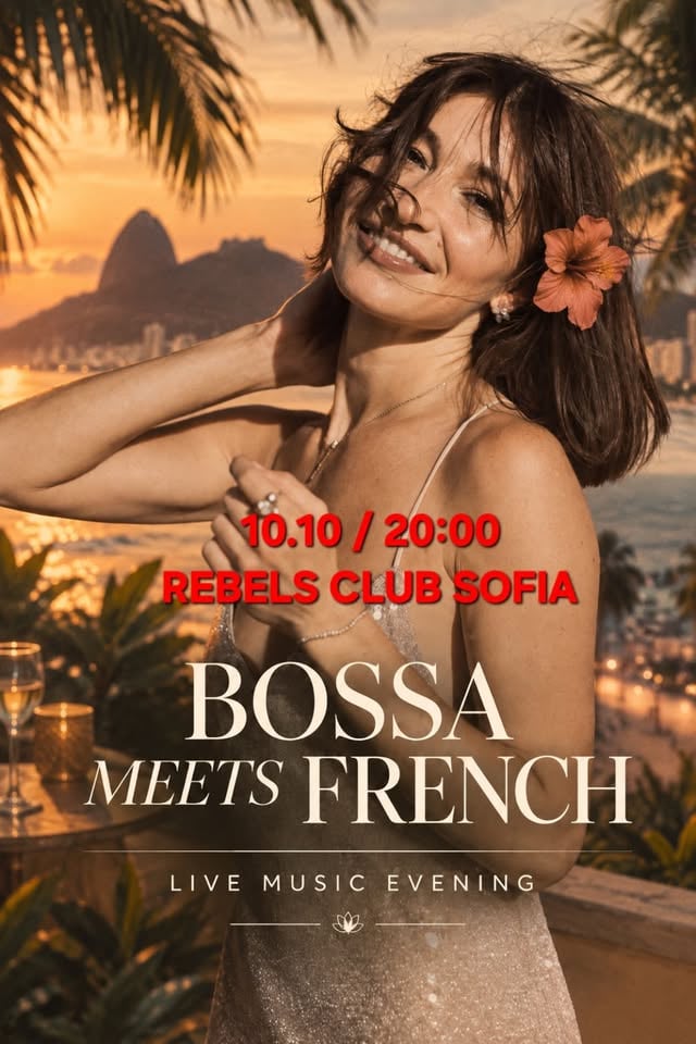 Плакат: BOSSA MEETS FRENCH --- ELENA KUZMINA --- 10.10 --- 20:00 --- REBELS CLUB SOFIA