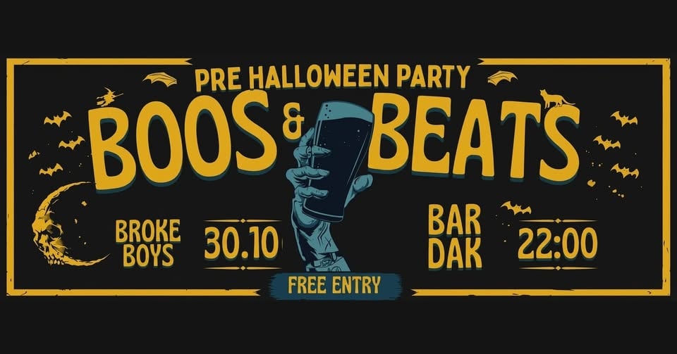 Плакат: 🦇 BOOS & BEATS: PRE HALLOWEEN PARTY 🦇