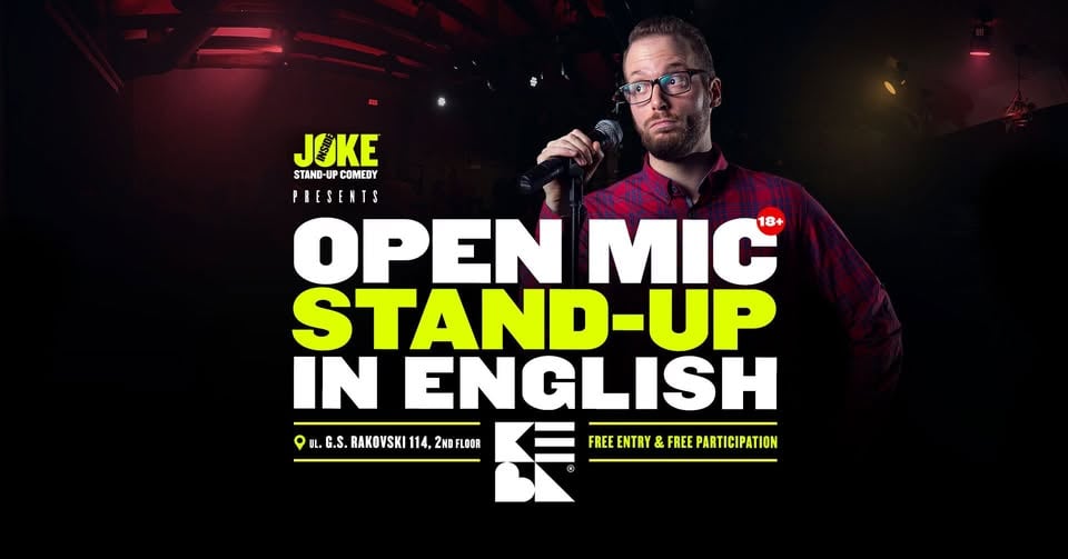 Плакат: Open Mic Stand-up Comedy in English // Inside Joke x KEVA // OCT 12th
