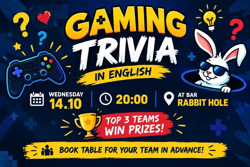 Плакат: GAMING QUIZ IN ENGLISH - 14.10 WED