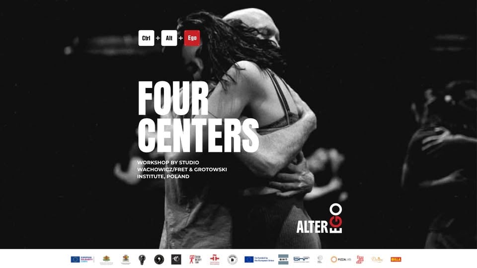 Плакат: Workshop session FOUR CENTERS, with Jarosław Fret and Monika Wachowicz, GROTOWSKI INSTITUTE, POLAND