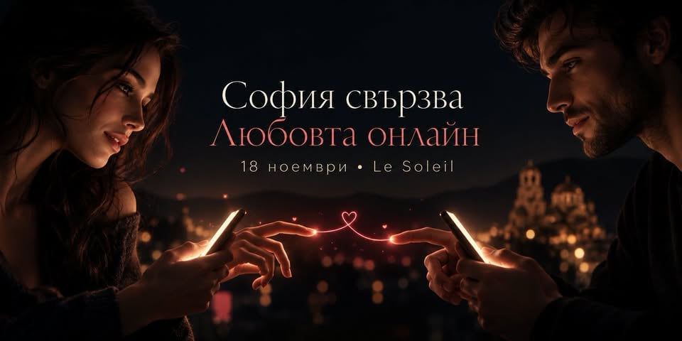 Плакат: София свързва: Любовта онлайн - как търсим близост в свят на екрани❓