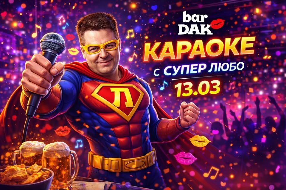 Плакат: 🎤 Караоке със Супер Любо  ;-) 🎤