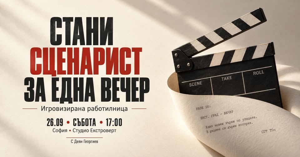 Плакат: Стани сценарист за една вечер | Игровизирана работилница