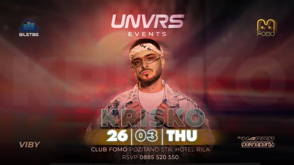 Плакат: 26.03 KRISKO LIVE | UNVRS Events | THURSDAY @ FOMO the club