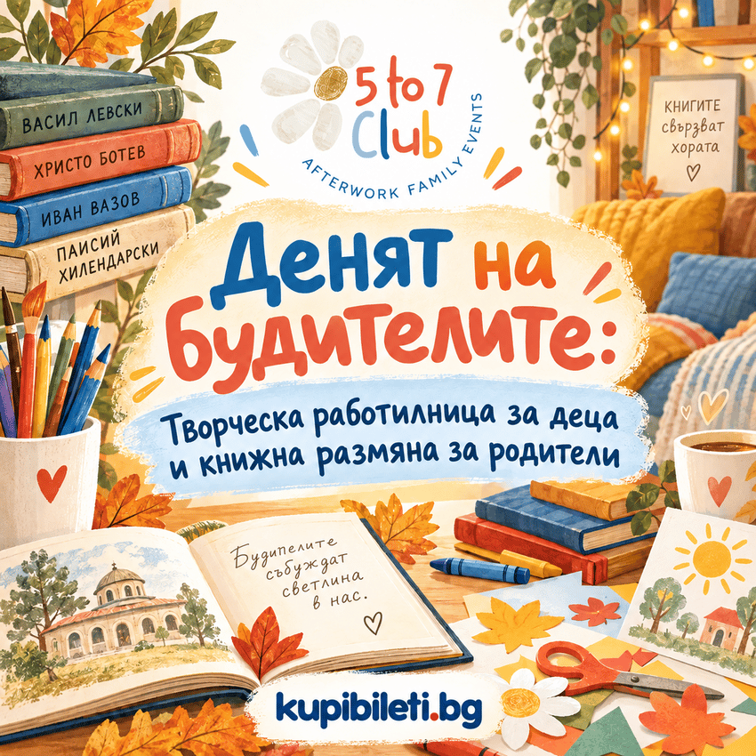 Плакат: Денят на будителите: Творческа работилница за деца и книжна размяна за родители