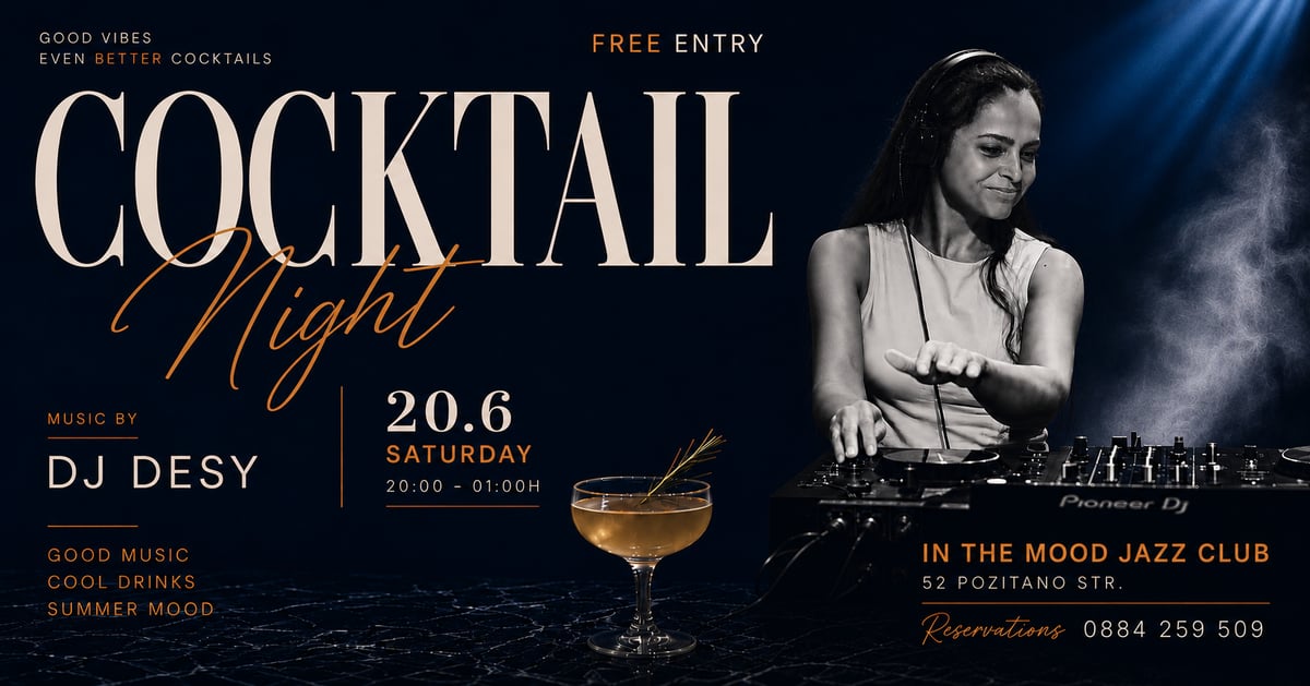 Плакат: Saturday Cocktail Night with DJ DESY 🍸🎧