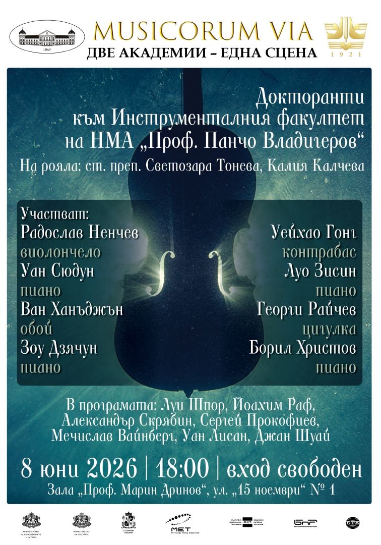 Плакат: MUSICORUM VIA: Концерт на докторанти към Инструменталния факултет