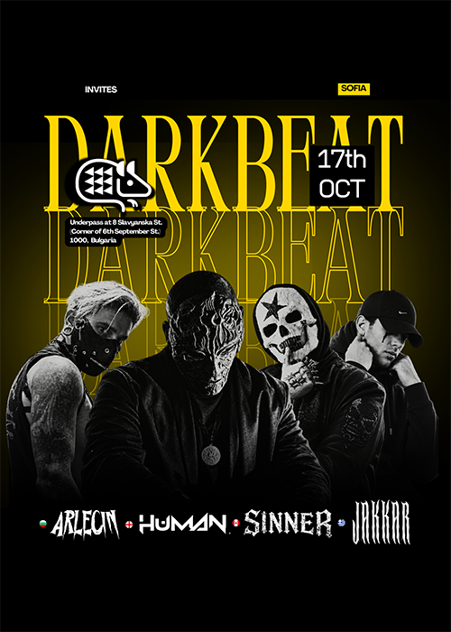 Плакат: Darkbeat Invites: HUMAN, SINNER, JAKKAR & ARLECIN