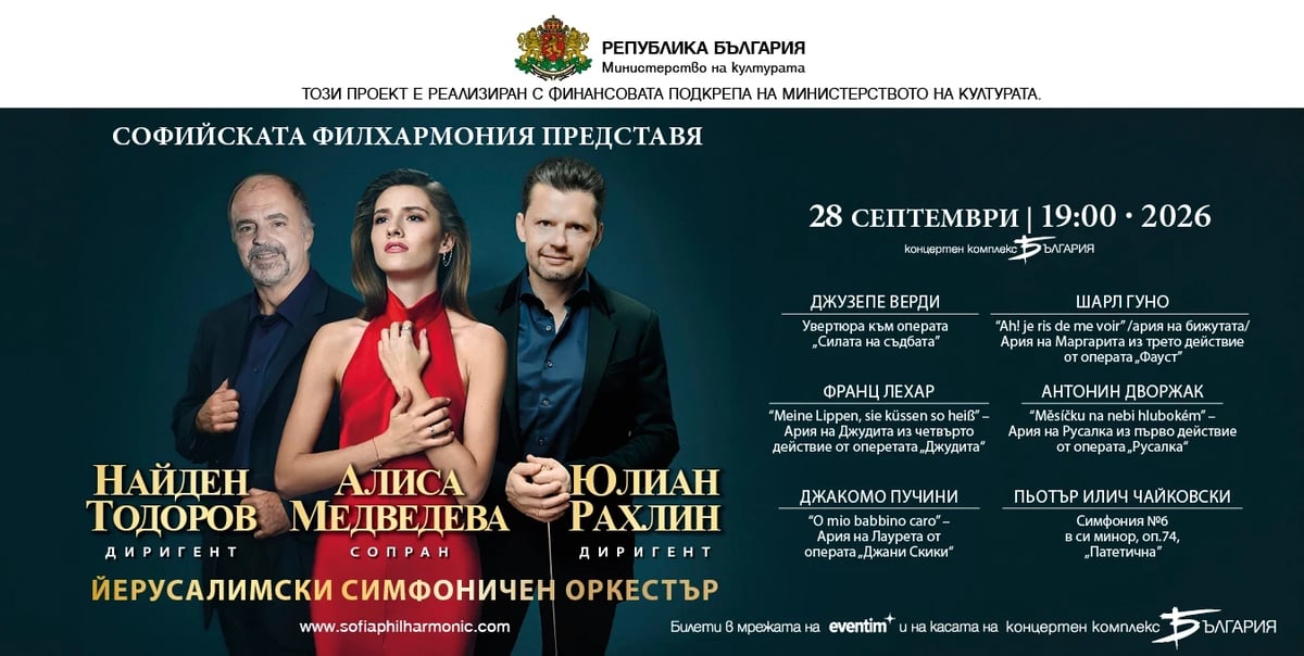 Плакат: Йерусалимски симфоничен оркестър с Найден Тодоров и Юлиан Рахлин