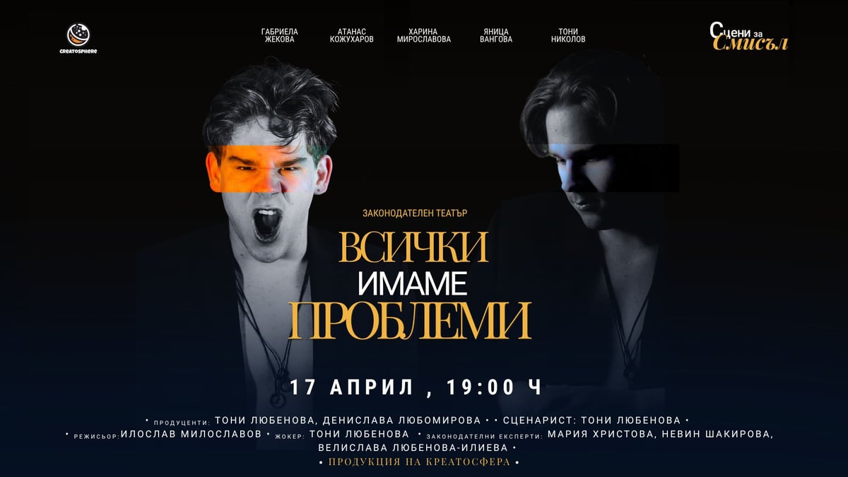 Плакат: „Всички имаме проблеми“ законодателен театър в София