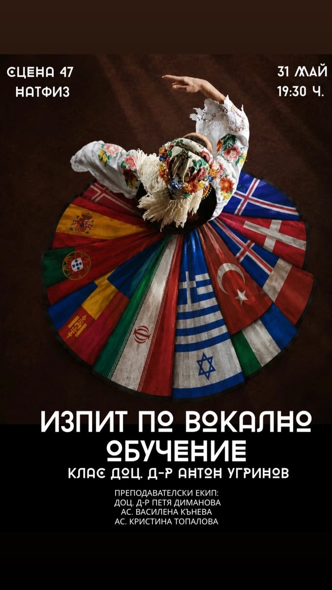Плакат: Изпит по вокално обучение - клас доц. д-р Антон Угринов