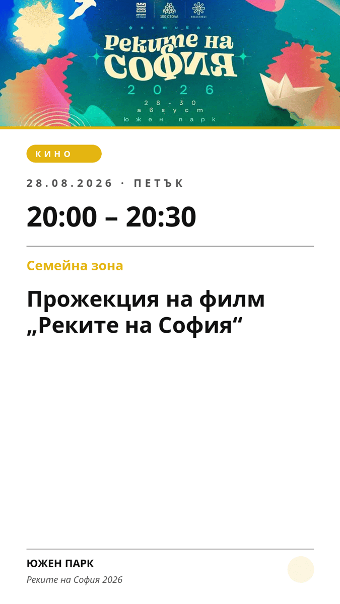 Плакат: Прожекция на филм „Реките на София“