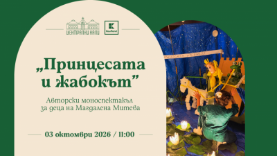 Плакат: „Принцесата и жабокът“ - авторски моноспектакъл за деца на Магдалена Митева