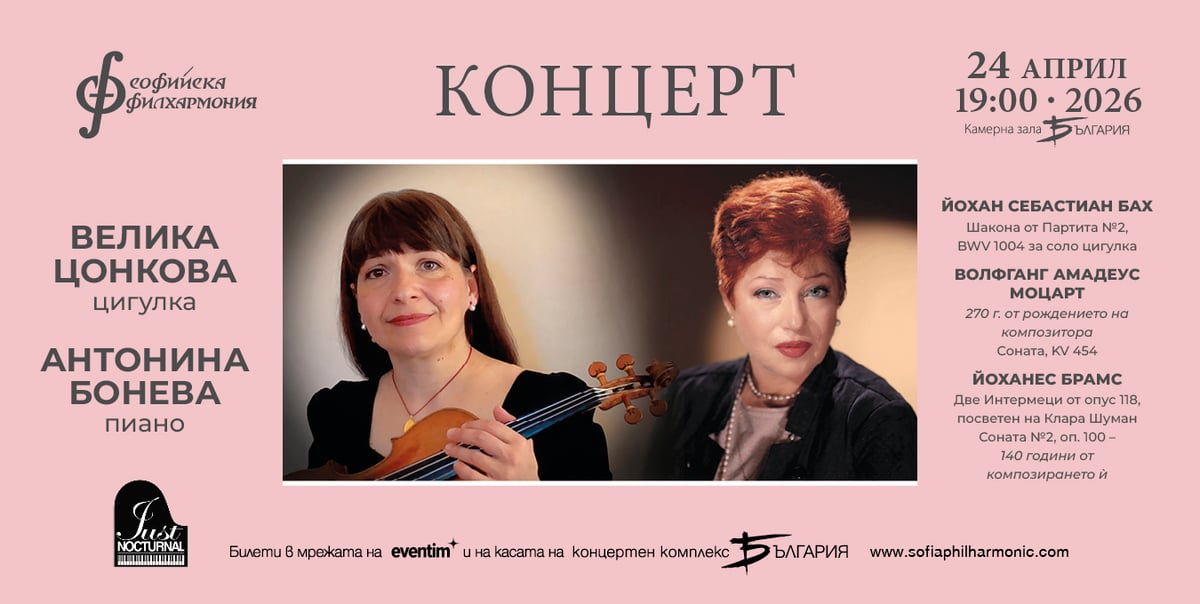 Плакат: Камерен рецитал на Велика Цонкова и Антонина Бонева